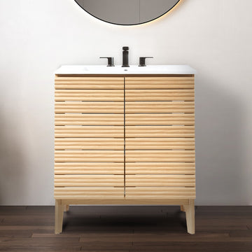 Calandre Thin Linear Slat Modern Farmhouse 2-Shelf Bath Vanity Cabinet Only (Sink Basin not Included)